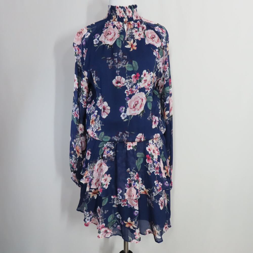 Yumi Kim Silkwood Navy Class Act Dress Long Sleeve Mock Neck Layered Size Small